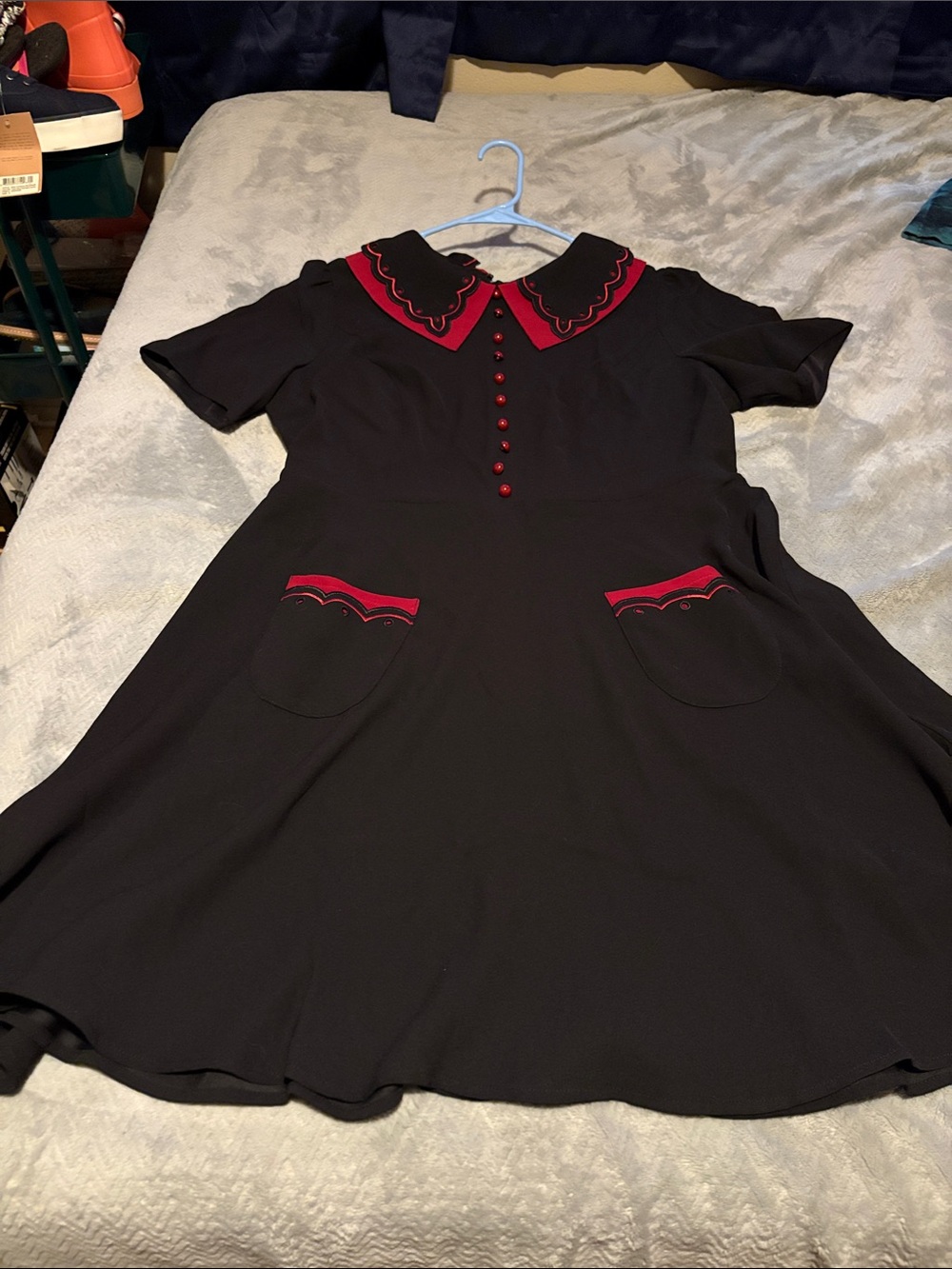 Hell Bunny Black Dress with Red Trim and Decorative Buttons